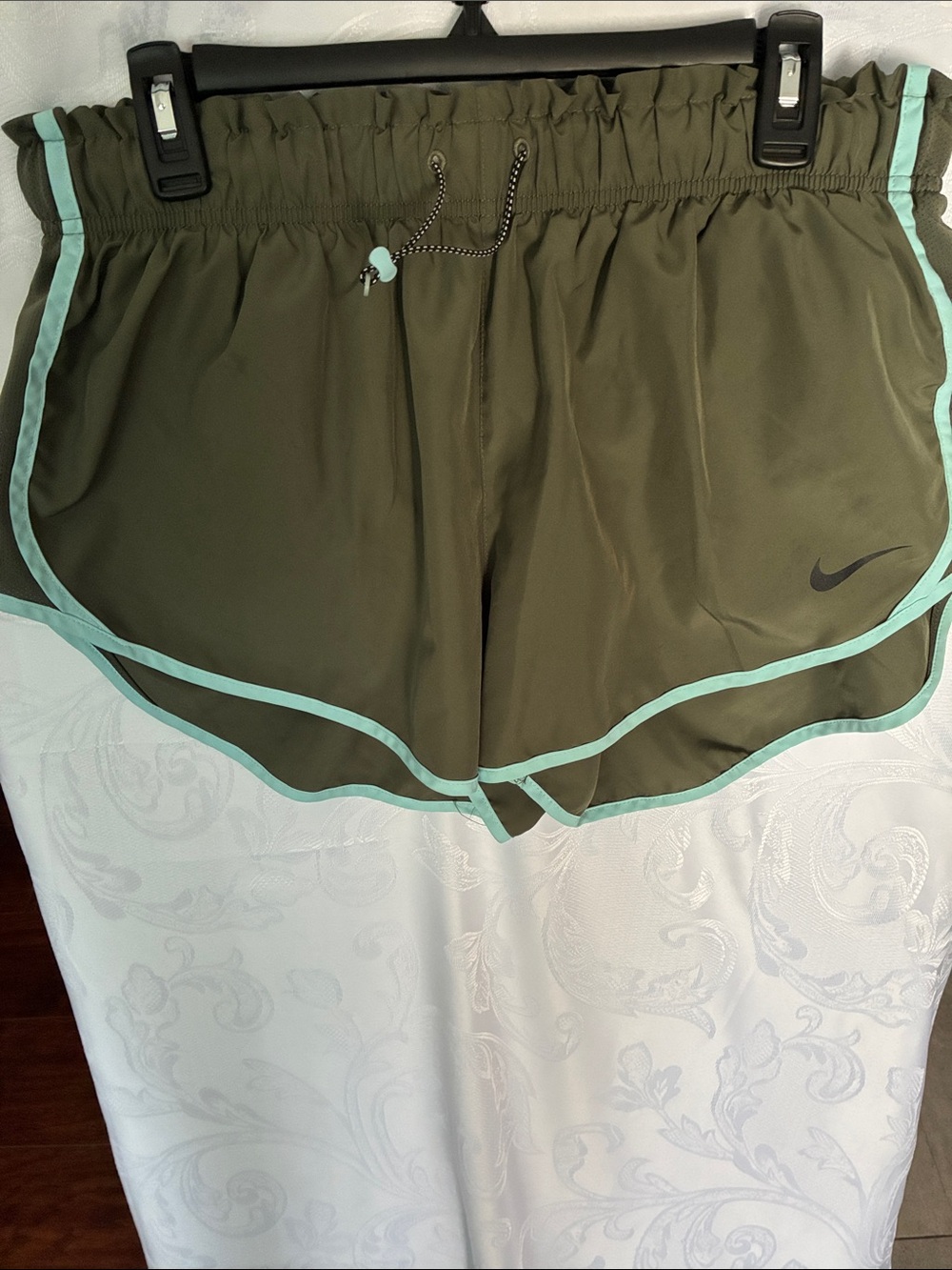 Nike Olive Green Women’s Athletic Shorts with Mint Trim